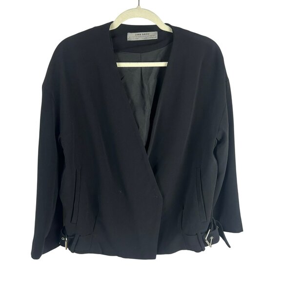 Zara Basic Moto Jacket Blazer Women XS Black Buckles Minimalist Career Work - Picture 1 of 6
